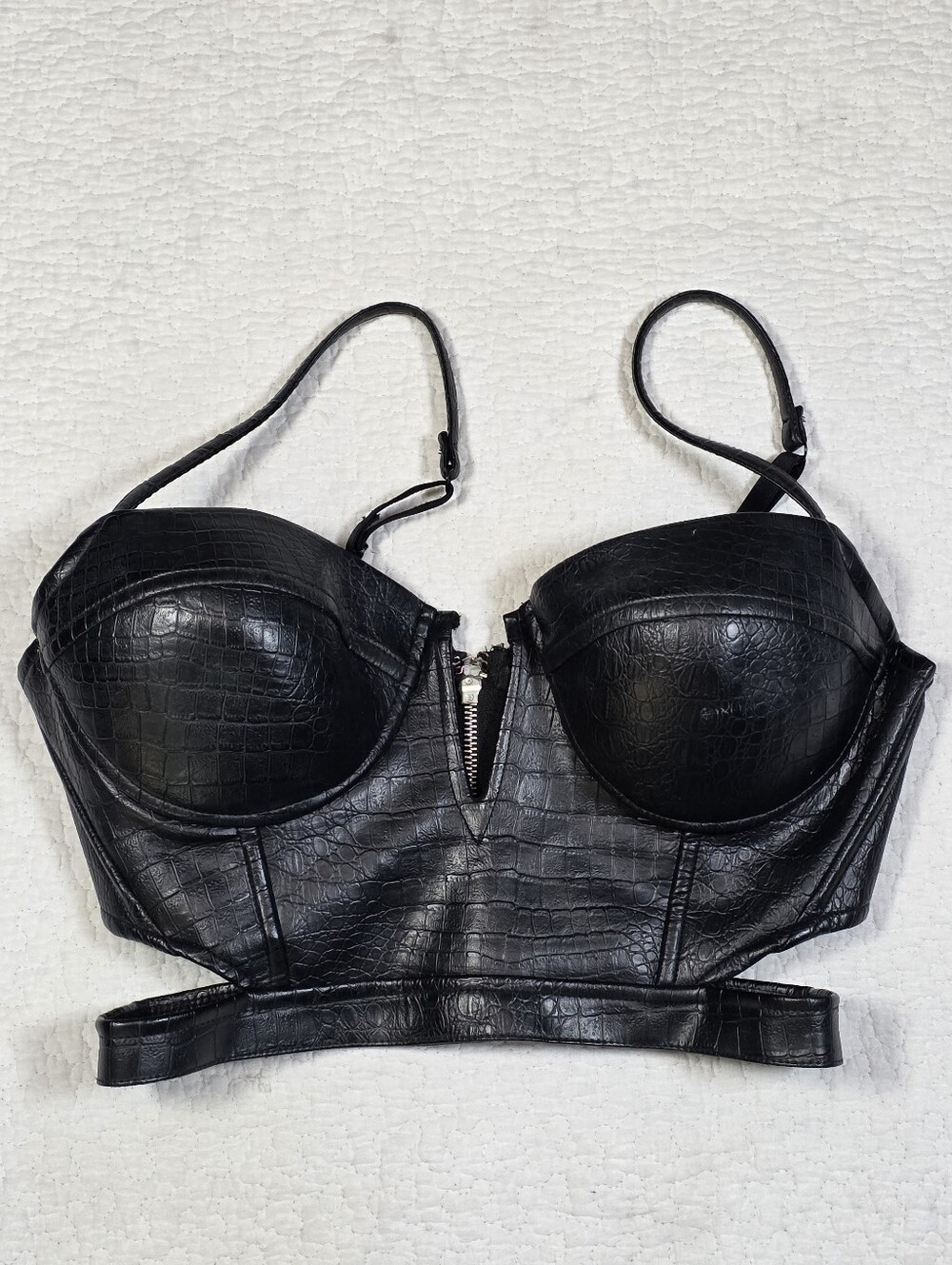 Charlotte Russe Black Faux Crocodile Skin Leather Bustier Corset Top